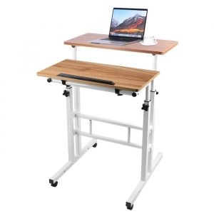 Amiremplie MEUBLE MULTIMEDIA Table ordinateur portable &agrave; roulettes 60*60*67-115 cm r&eacute;glable en hauteur Ch&ecirc;ne ancien