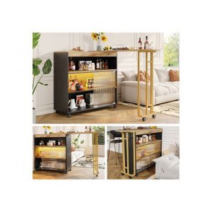 SogesHome Table de bar extensible avec espace de rangement table de bar télescopique avec LED138-204×39×105cmNoir