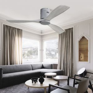 Ventilateur de plafond avec télécommande 132 cm Ventilateur de plafond silencieux avec 3 pales en bois massif pour le salon gris