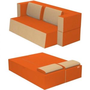 Canapé Lit Praticho Convertible Modulable Réversible 2 places -Tissu dehoussable et lavable Couleur Orange