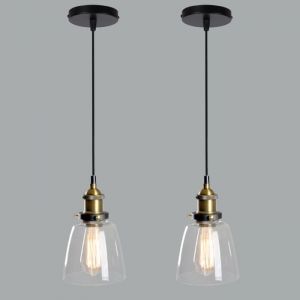 SNOGOLD 2X Suspension Industriel Lustre Vintage E27 Luminaire Abat-jour en Verre Transparent Rétro Éclairage pour Restaurant -B