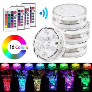 Lumière LED Submersible 4 Paquets LED Lumière Submersible Étanche avec la Télécommande Changement de Couleur