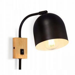 Nettlife Spot mural applique en bois avec interrupteur - spots muraux 1 ampoule E27 lampe de couloir noir