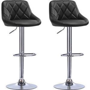 Lot de 2 Tabouret de Bar en Similicuir chaise de bar Hauteur r&eacute;glable 60-80cm Noir