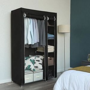 Armoire en Tissu Penderie de V&ecirc;tement 5 Etag&egrave;res 6 grille 110*45*175cm - Noir