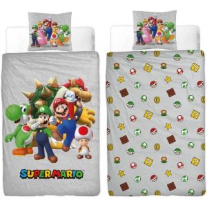 Parure de lit r&eacute;versible - MARIO BROS - Super Mario - Microfibre - 1 housse de couette 140 x 200 cm + 1 taie 63 x 63 cm