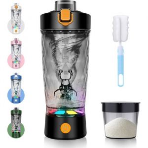 Shaker-Fitness-Shake cup-Shaker cup &eacute;lectrique-Shaker prot&eacute;in&eacute; &eacute;lectrique avec compartiment &agrave; poudre-650 ml-Pour poudres-Noir