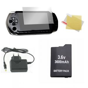 Pack Démarrage PSP FAT 1000 1004 : Chargeur Secteur Batterie Haute Capacité et Film de Protection écran - Straße Game ®