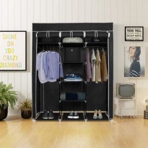 Armoire de chambre rangement Penderie souple - Noir - 175 x 150 x 45 cm - Contemporain - Design