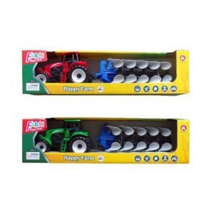 Jouet à friction - Tracteur avec charrue - 43 cm - Pour enfant de 3 ans et plus - Couleur vert ou rouge