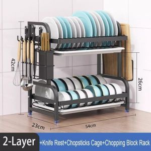 Égouttoir à Vaisselle égouttoir à Vaisselle à 2 Niveaux avec égouttoir et Panier à Couverts étagère à ustensiles de Cuisine Noir