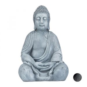 Relaxdays Statue de Buddha figurine de Bouddha décoration jardin sculpture céramique Zen 50 cm gris clair