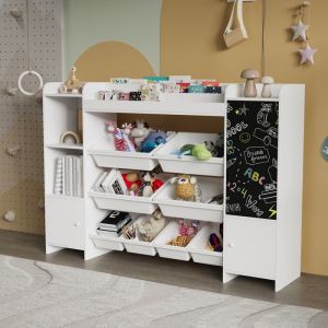Bibliothèque enfant137 x 945 x 30 cm  meuble de rangement pour jouets casier enfant blanc