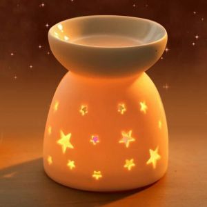 Lampe parfum nocturne Essence de céramique brûleur à lhuile Bougie Réchaud daromathérapie (Étoile)-CER