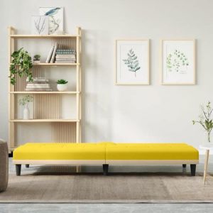 Lit banquette 2 places - convertible - Canap&eacute;-lit avec porte-gobelets jaune clair tissu CAL6812155
