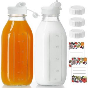 YSFMODE-Lot De 2 Bouteilles En Verre Réutilisables Avec Couvercle À Visser HermétiqueCarafe À Lait En Verre De 1 Litre Avec Bec V