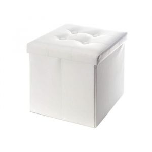 Pouf Coffre de Rangement Blanc en Simili Cuir 30x30x30 - Mobili Rebecca