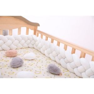 Tour de Lit B&eacute;b&eacute; Coussin Serpent Tress&eacute; Pare-chocs Velours Berceau Pare-chocs-Blanc-AS-20（200cm)