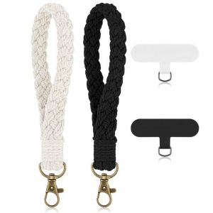 Lot de 2 cordons pour t&eacute;l&eacute;phone portable avec languette dattache cha&icirc;ne pour smartphone bracelet porte-cl&eacute;s (beige + noir)
