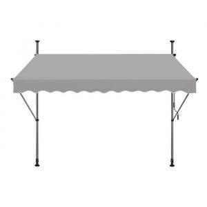 Aufun Auvent &agrave; Pince R&eacute;tractable Auvent de Balcon R&eacute;sistant aux UV et R&eacute;glable en Hauteur 250x120 cm Gris Clair