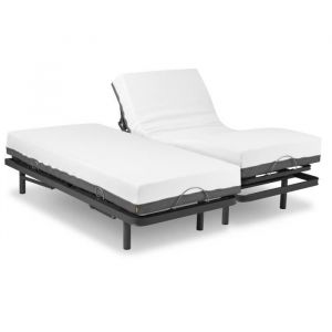 Ferlex Lit double &eacute;lectrique articul&eacute; avec matelas visco&eacute;lastique 2x90x190