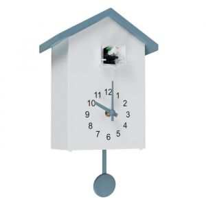 Horloge à coucou - PRUMYA - Pendule murale - Bleu et blanc - Design contemporain - 25x20x9 cm