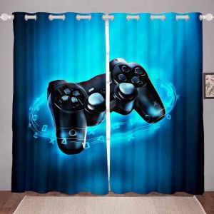 Rideaux de jeu pour gar&ccedil;ons adolescents jeux vid&eacute;o - Noir et bleu - Rideaux de fen&ecirc;tre modernes pour 60x120cm