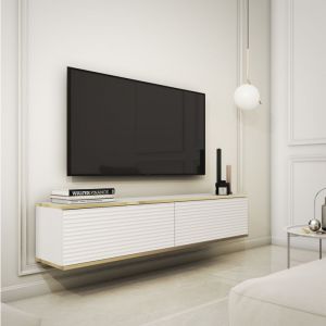 Banff TV135 MDF – meuble TV blanc mat / chêne artisan largeur 135 cm hauteur 30 cm profondeur 32 cm
