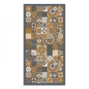 Tapis Vinyle Panorama Carreaux Ciments Cuisine Orange 80x250 cm - Tapis pour Cuisine Bureau et Salon en PVC