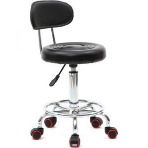 Tabouret ergonomique &agrave; roulettes r&eacute;glable en hauteur pivotant dossier ergonomique Noir