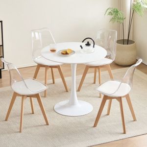 Lot table et chaises de salle à manger - 4 chaises transparentes - Table scandinave - Blanc