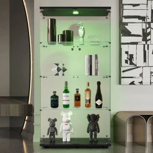 Vitrine en Verre - 2 LED2 Portes et 4 &eacute;tag&egrave;res en Verre Tremp&eacute; Miroir serrure de s&eacute;curit&eacute;pour Le Bar & Salon163x80x36cm Noir