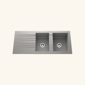 Évier résine gris béton PLUTON 2 bacs 1 égouttoir