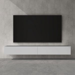 doporro Meuble TV Bas 240cm Armoire TV Gris Noir Mat + Blanc Mat Table de Télévision Salon avec Portes Meuble TV Suspendu MBTV02