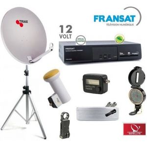 Pack Camping - FRANSAT - Parabole 60 cm - LNB Golden Media 01dB - Décodeur 12V - Trepied Alu