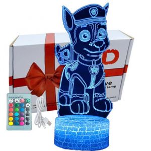 Pat Patrouille Veilleuse 3D pour Enfants,Télécommande16 Couleurs Changement Lampe pour Chambre Décorer Cadeau d'anniversaire Noël