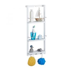 Relaxdays Étagère Douche Bambou 3 Niveaux Patères sans Perçage Rangement Suspendu Salle de Bain 70x285x105cm Blanc