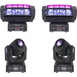 4 JEUX DE LUMIERE PROFESSIONNEL PACK 2 QUAD8FX AFX LIGHT + 2 LYRES GOBO DMX puissantes ! PA DJ LED MIX SONO BAR CLUB DISCO SOIREE