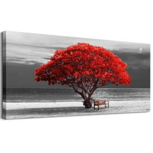 Tableau Decoration Murale Salon Tableaux Arbre De Vie Rouge Nature Bord De Mer Paysage Impression Sur Toile  50x100cm DIY Cadre