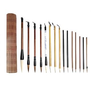 de Calligraphie Chinoise 15Pi&egrave;ces Pinceaux D&Eacute;criture Chinois avec Porte-Stylo en Bambou Pinceaux &agrave; Encre de Peinture Japonaise