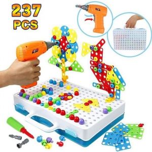 237 Pi&egrave;ces Mosaique Enfant Puzzle 3D Jeu Construction Jouet Montessori Perceuse &Eacute;lectronique Cr&eacute;atif Jouet Jeux &Eacute;ducatifs