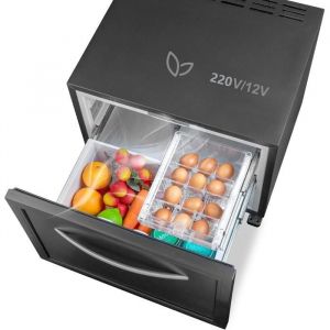 Réfrigérateur à Tiroir-50L-12V/220V-Mini Frigo Encastrable-LED-pour Camping/Bureau/Maison-Noir