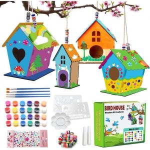 Lot de 4 Nichoir pour enfants de 5 &agrave; 8 ans 8 &agrave; 12 ansMaison Doiseau Bricolage Kit kit de nichoir &agrave; construire jouets en bois