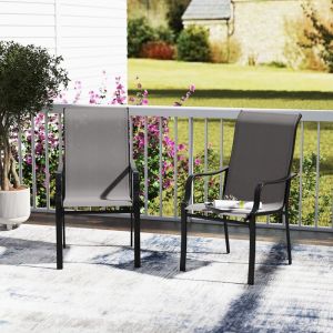 GIANTEX Lot de 2 Chaises de Jardin Fauteuils à Dossier Haut avec Accoudoirs Tissu Respirant Cadre Métallique 150kg Gris