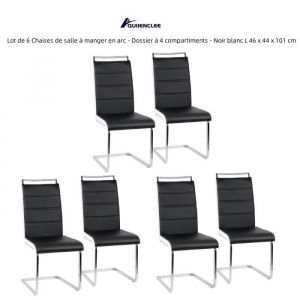QUIIENCLEE Lot de 6 Chaises de salle &agrave; manger en arc - Dossier &agrave; 4 compartiments - Noir blanc L 46 x 44 x 101 cm