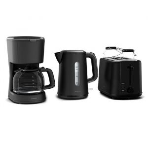 Klarstein Velaire Pack Ensemble Grille-pain Bouilloire Machine &agrave; Caf&eacute; Set petit d&eacute;jeuner Noir