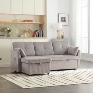 Abrihome Canap&eacute; Sectionnel 3 en 1 en L avec Si&egrave;ge Inclinable R&eacute;versible et Rangement Int&eacute;gr&eacute; Convertible en Lit - Gris Clair