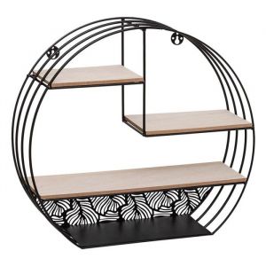 Étagère murale métal et bois ronde noir