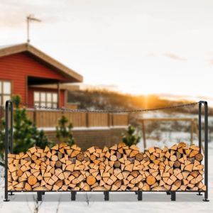Etagère à bois de chauffage - Abri-bûches verrouillable noir - 24 m longueur réglable en métal robuste