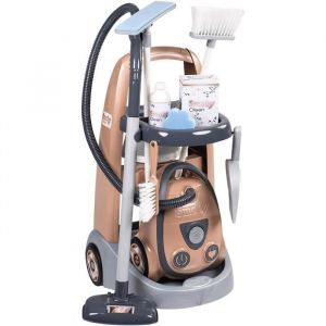 Chariot de M&eacute;nage Smoby avec Aspirateur : Jouet dImitation &Eacute;lectronique 9 Accessoires Fabriqu&eacute; en France d&egrave;s 3 Ans